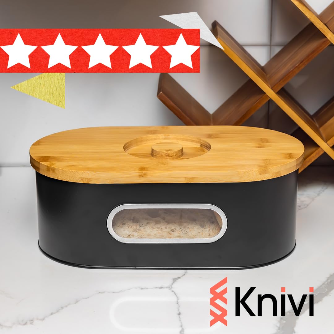 Large 2-Layer Bamboo Bread Box with Clear Viewing Window M64403