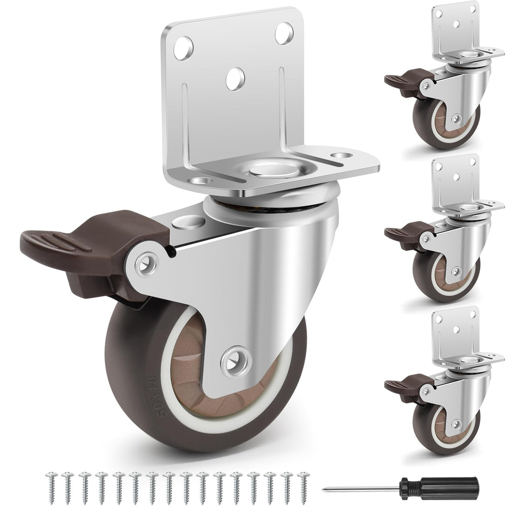2 Inch L-Shaped Rubber Casters Set of 4 with Brakes C87990