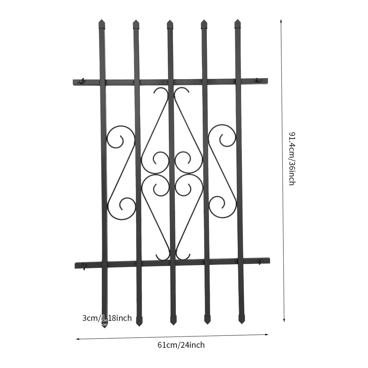 24 x 36 Inch Heavy Duty Iron Window Security Bars, Black 2 Pack R365