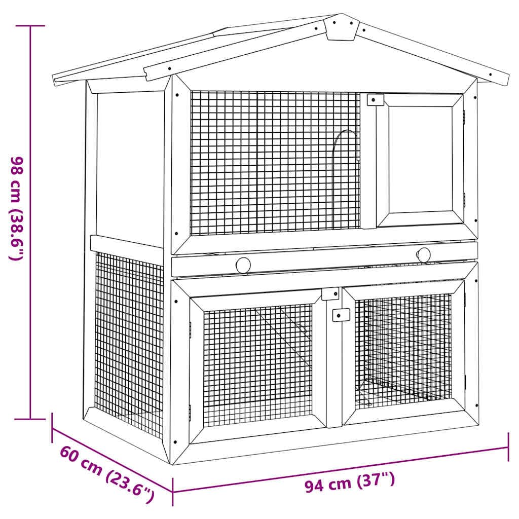 Large 2-Tier Gray Wood Rabbit Hutch with Ramp L4157