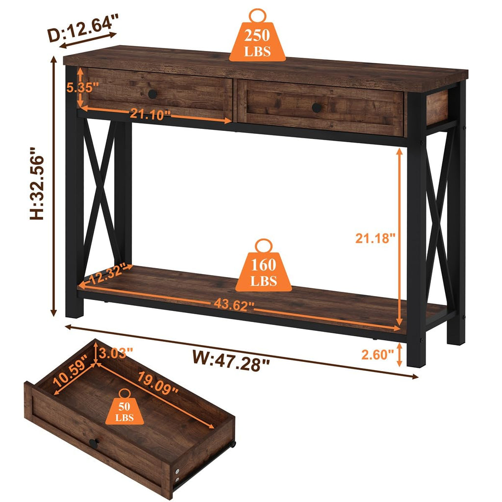 Rustic Oak 47 Inch Console Table with 2 Drawers Q22514