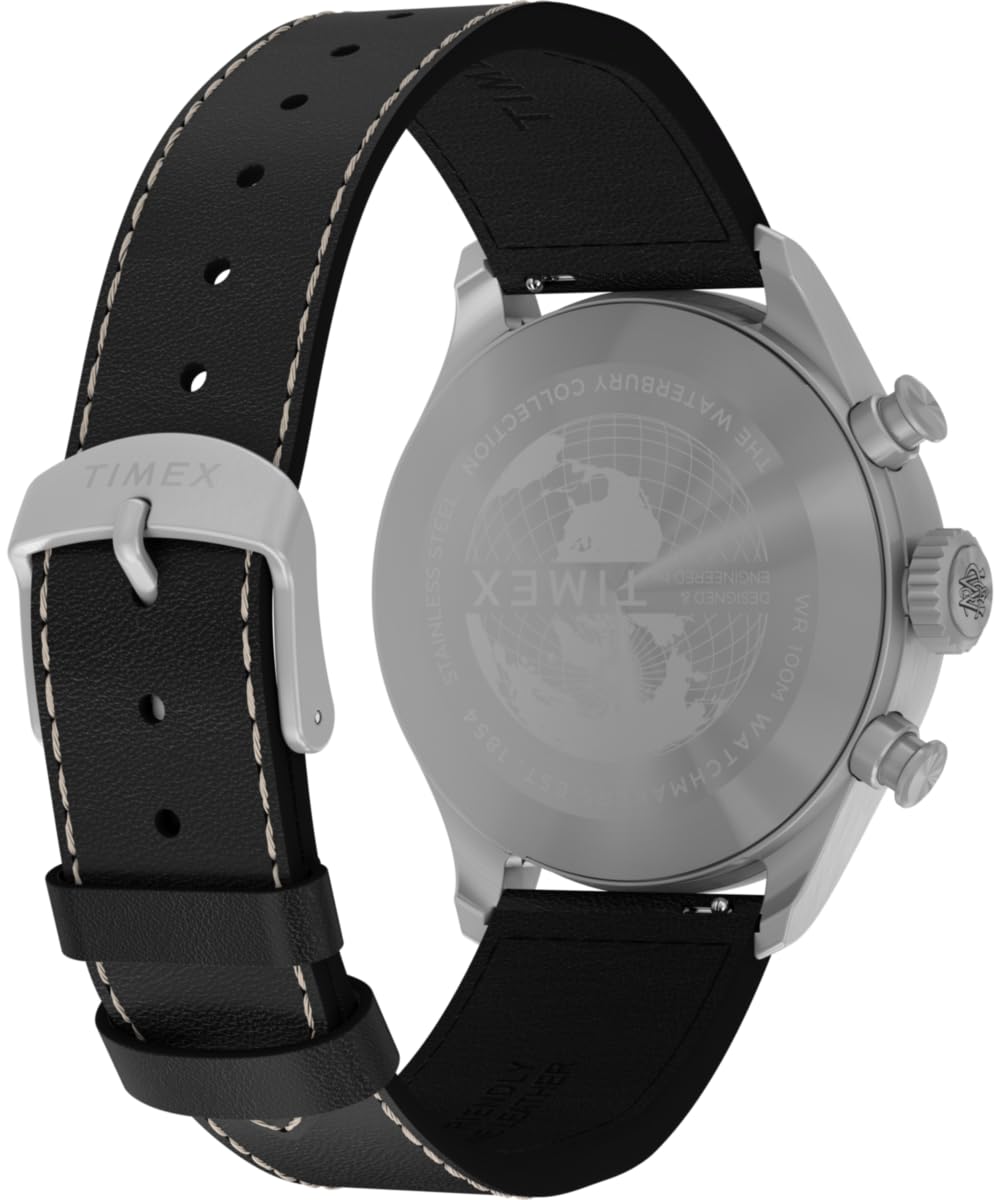 41 mm Quartz Watch Brown Leather Strap Black Dial Stainless Steel Case O982824