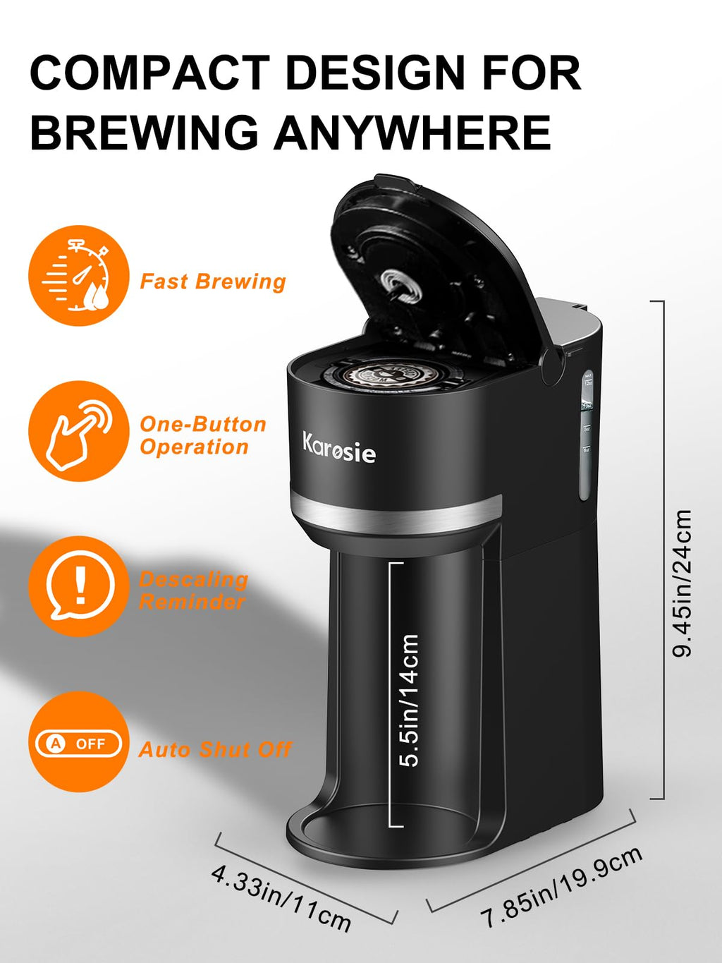 Black Single Serve Coffee Maker for Pods and Grounds, 6-12 oz G595