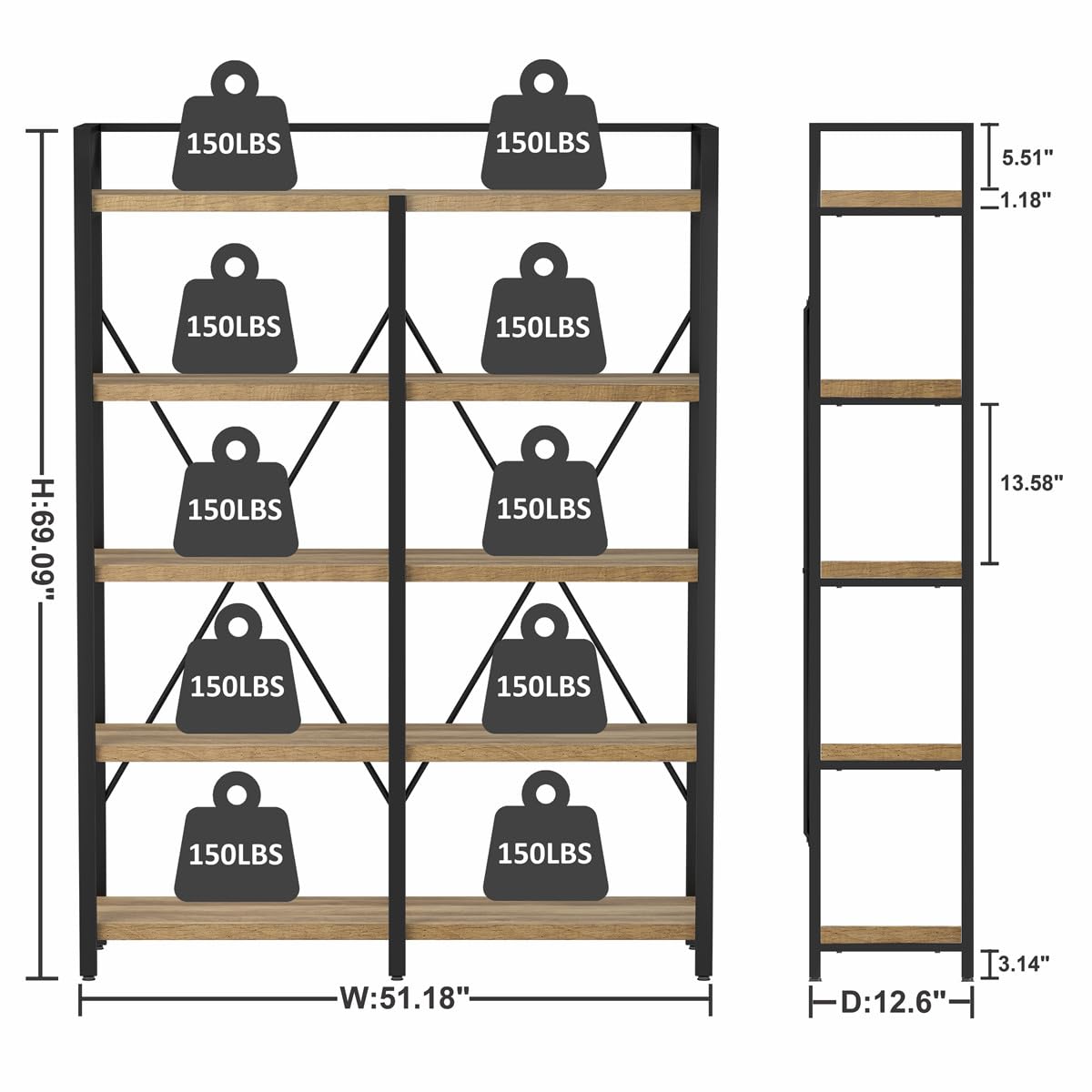 5 Tier Wood and Metal Bookshelf U11981