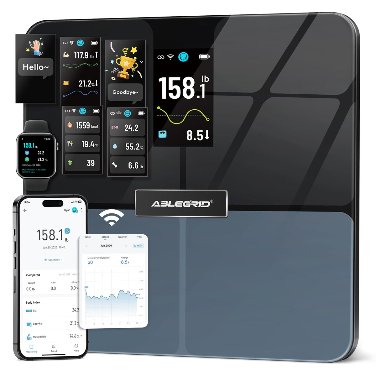 WiFi Smart Bathroom Scale 500 lb D963