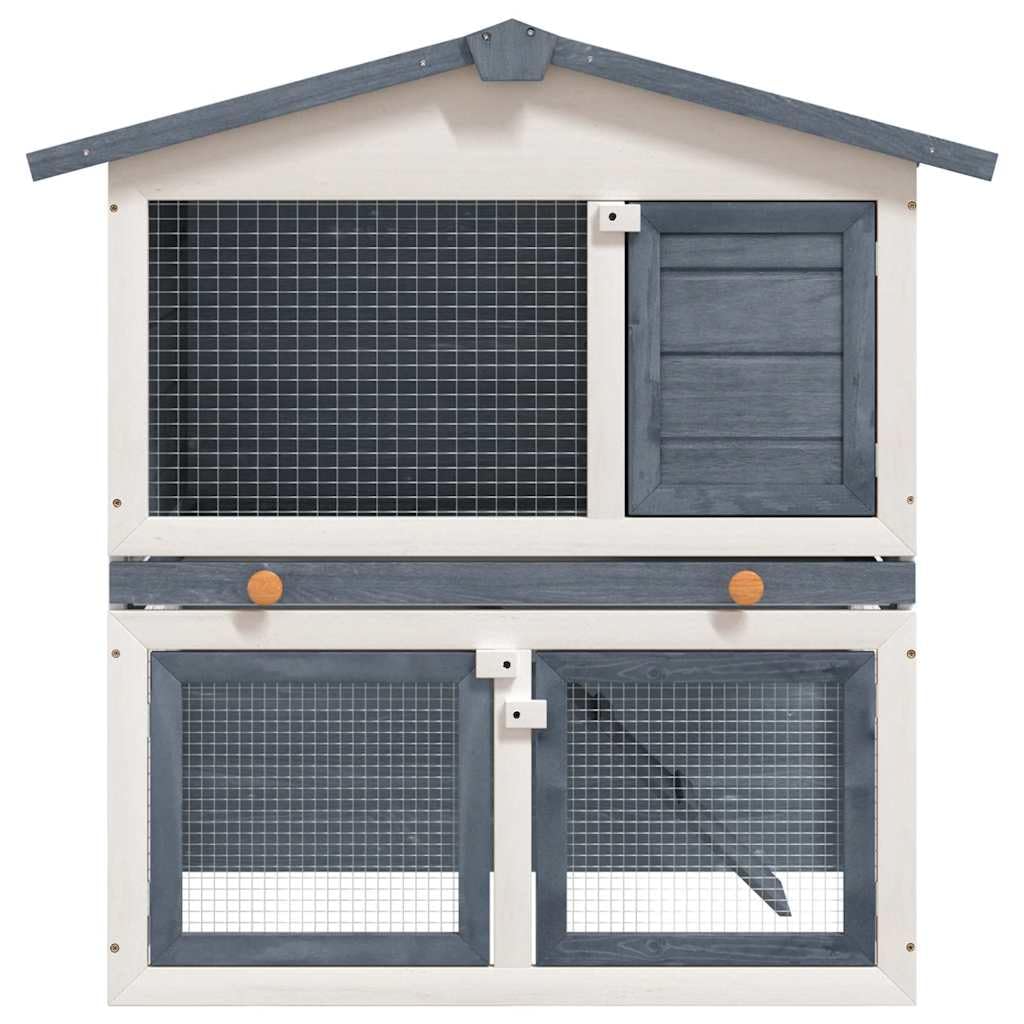 Large 2-Tier Gray Wood Rabbit Hutch with Ramp L4157