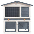 Large 2-Tier Gray Wood Rabbit Hutch with Ramp L4157