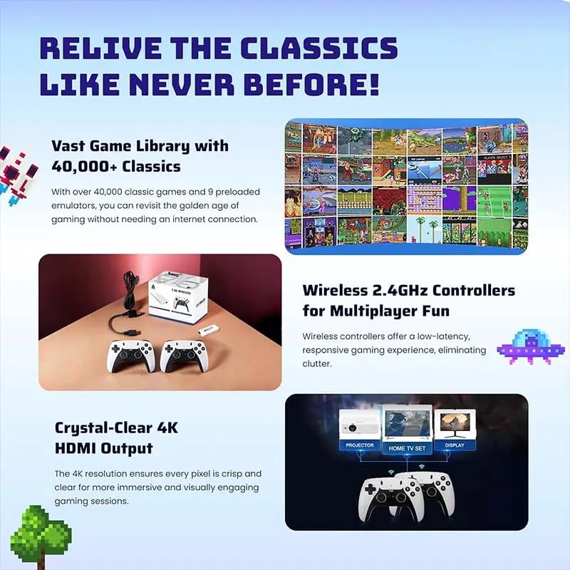 4K Wireless Retro Game Stick with 40000 Games and 26 Emulators K651