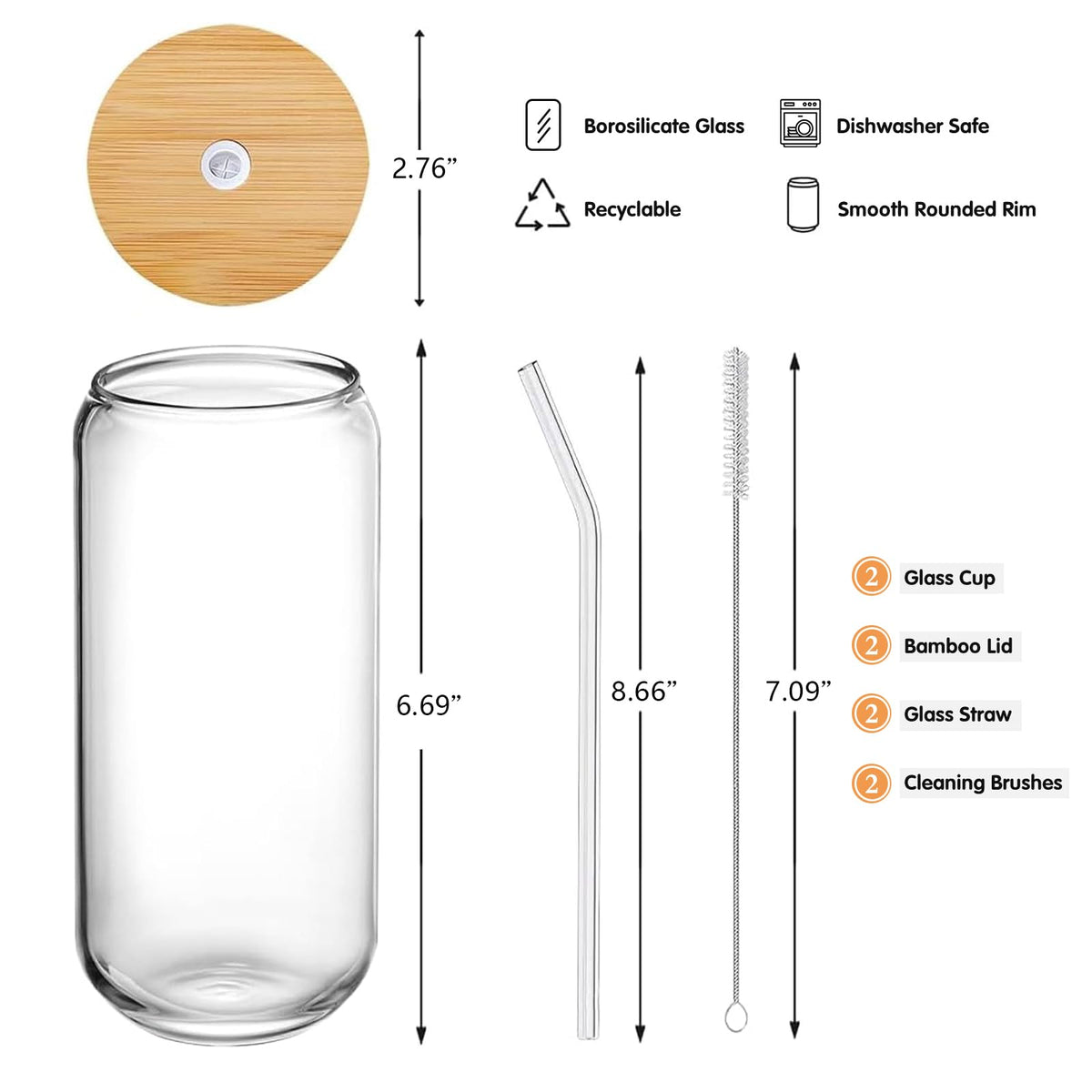 20 oz Glass Cups with Lids and Straws Set of 2 G959865