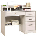 Warm White Wood Computer Desk with Drawers and Hutch J238847