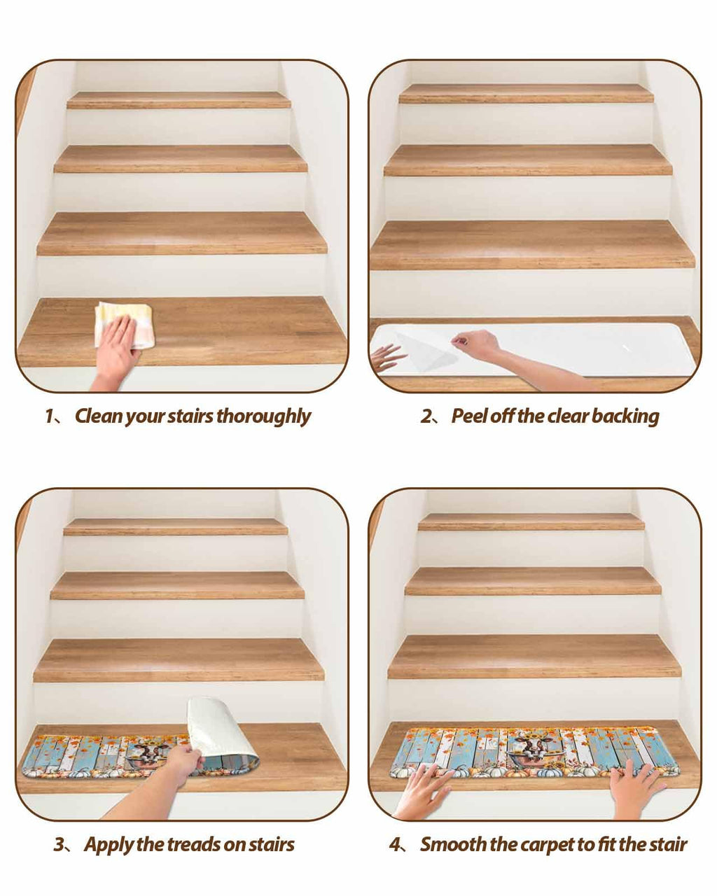 15 Pack Non Slip Carpet Stair Treads with Adhesive, 8x30 inch O6380