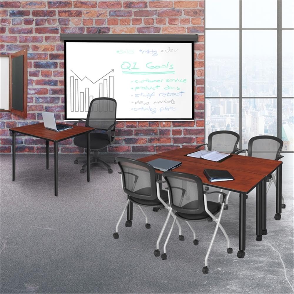 30" Square Folding Breakroom Table Reversible Cherry Maple Top Black Steel Legs X613278