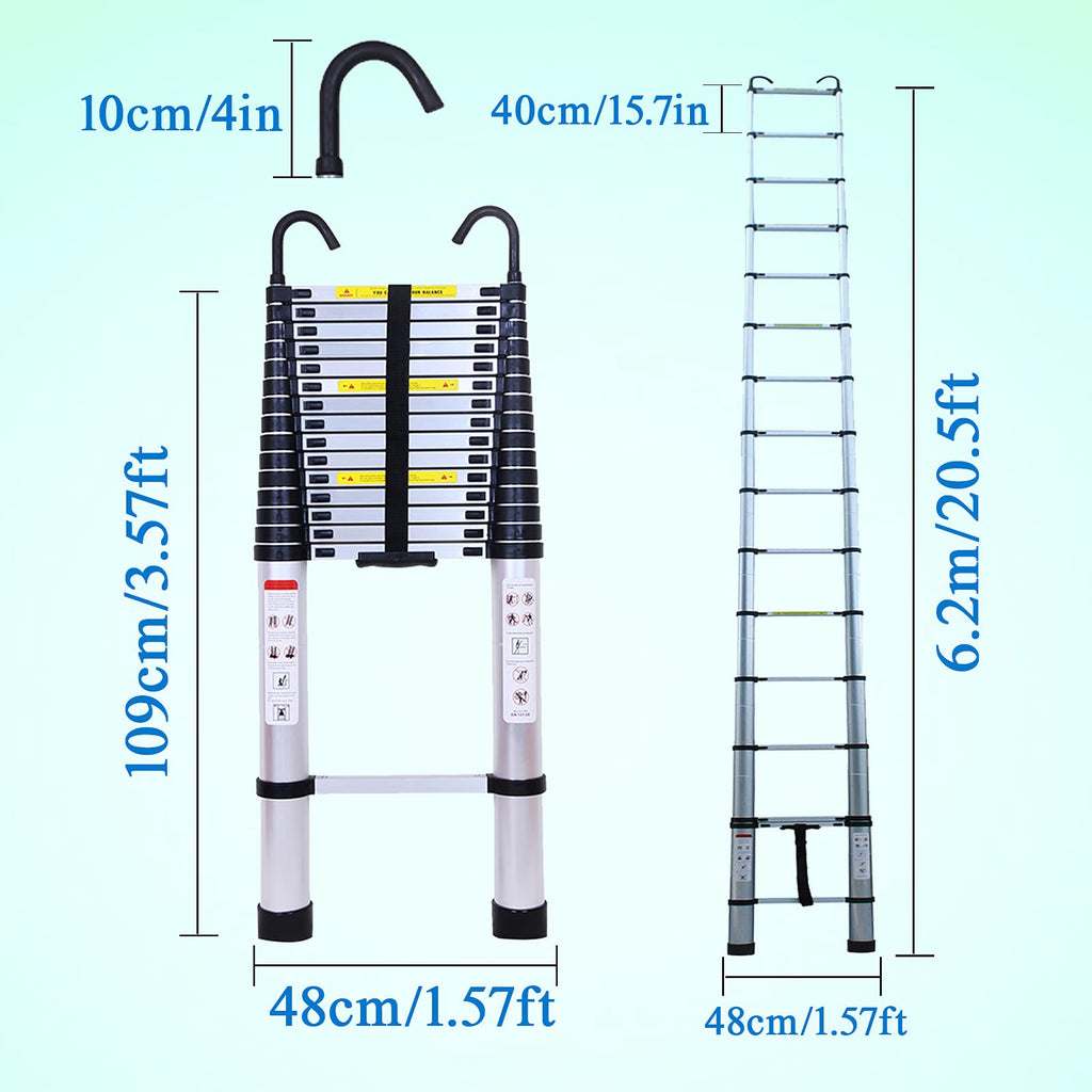 20.5FT Aluminum Telescoping Ladder with 2 Detachable Hooks H526