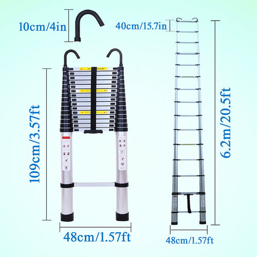 20.5FT Aluminum Telescoping Ladder with 2 Detachable Hooks H526