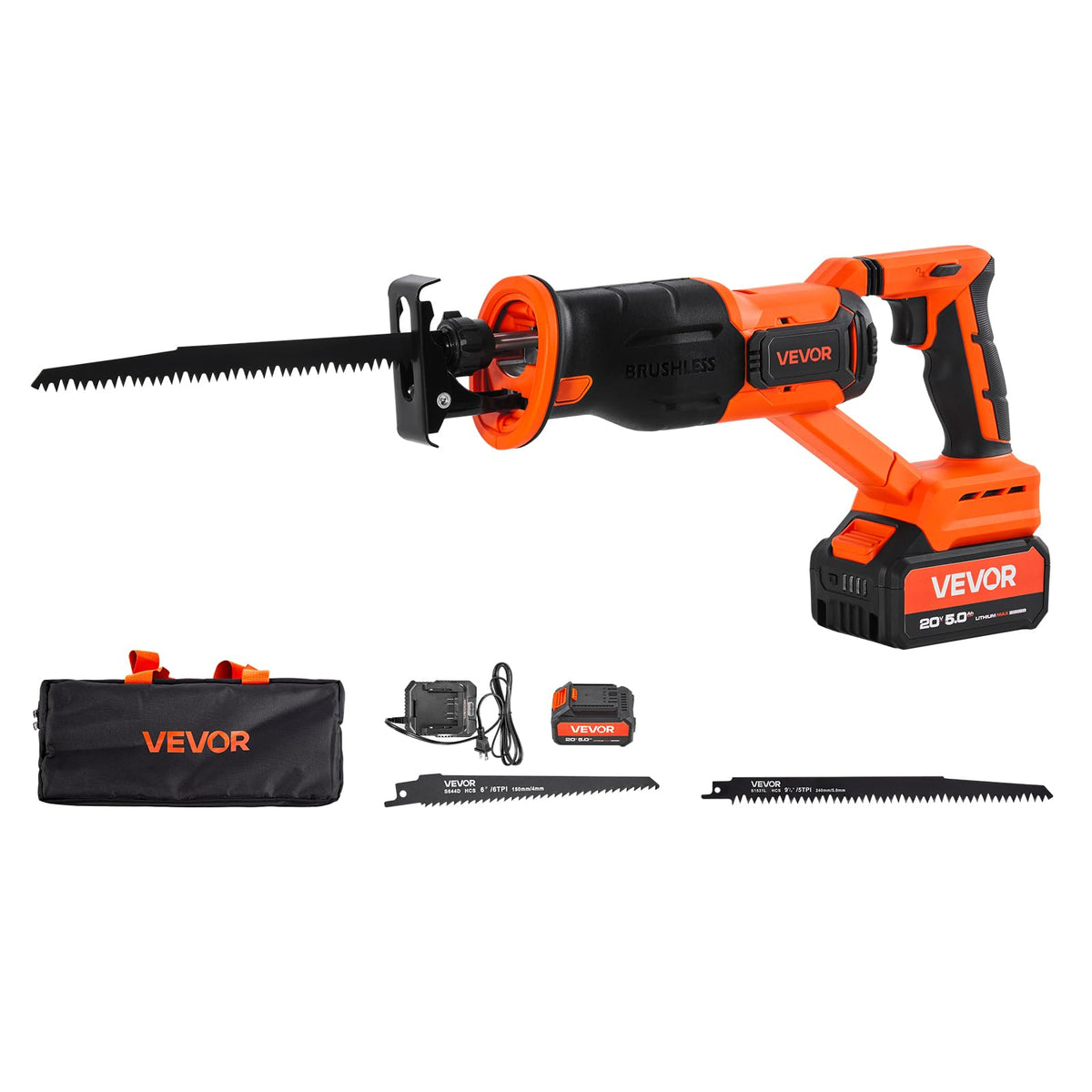 20V Cordless Reciprocating Saw with Battery, 8 Blades, and Carrying Bag A49937