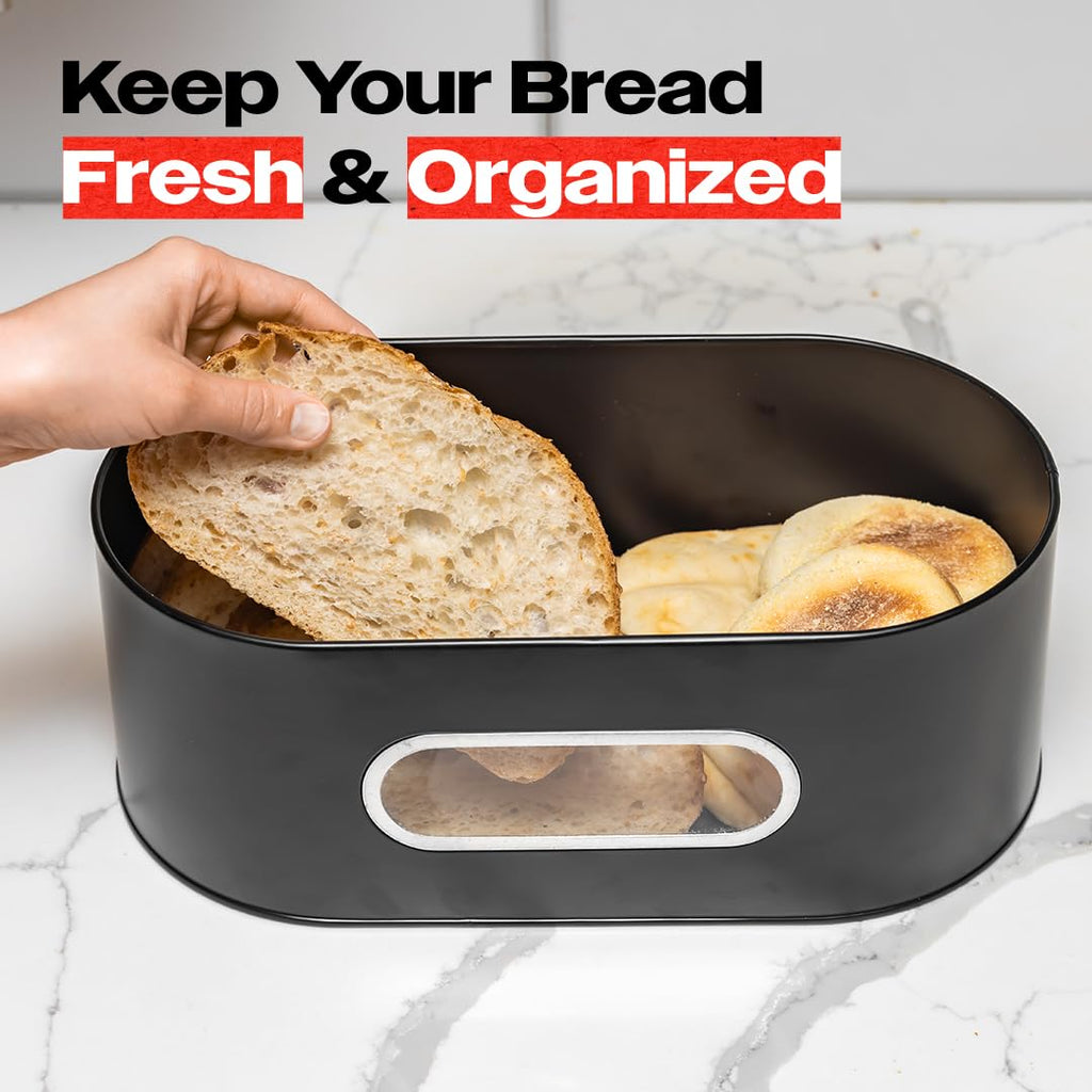 Large 2-Layer Bamboo Bread Box with Clear Viewing Window M64403