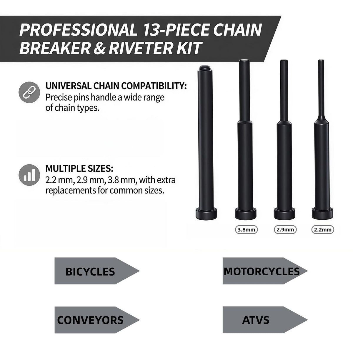 13 Pc Motorcycle Chain Breaker Rivet Tool Kit M52427