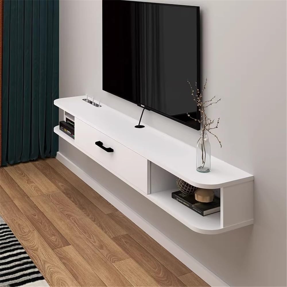 White Wall Mounted Floating TV Cabinet with Shelves Q616346