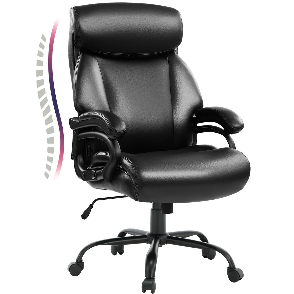 Big and Tall Ergonomic Leather Office Chair 500LBS Black J122241