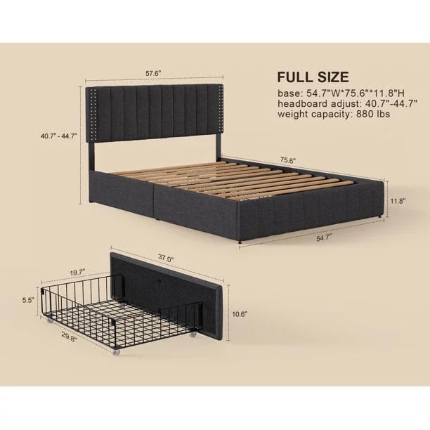 Full Bed Frame with 4 Storage Drawers C1661