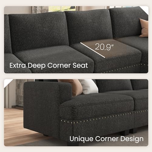 Oversized Modular Sectional Sofa, 135.6 inch, Dark Grey Y73392