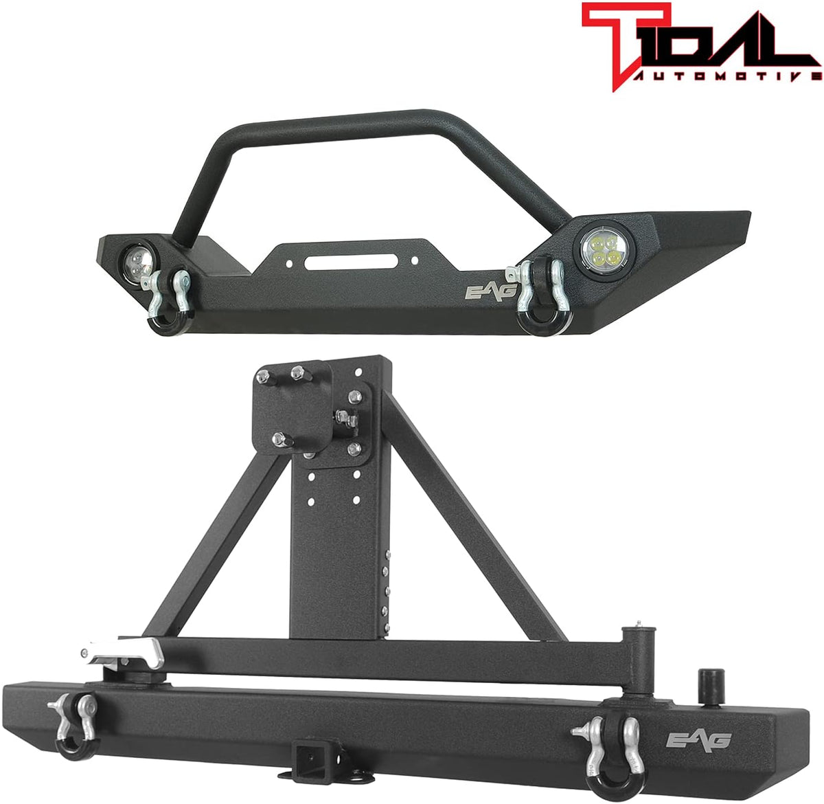 LED Light Front Bumper and Assembled Rear Bumper with Tire Carrier Combo Q9560