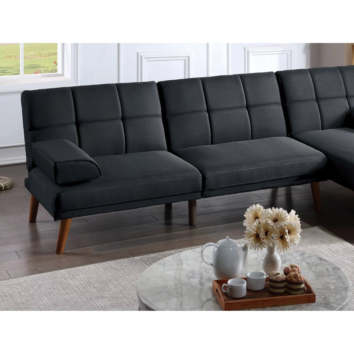 Black Polyfiber Sectional Sofa Set with Chaise Z321374