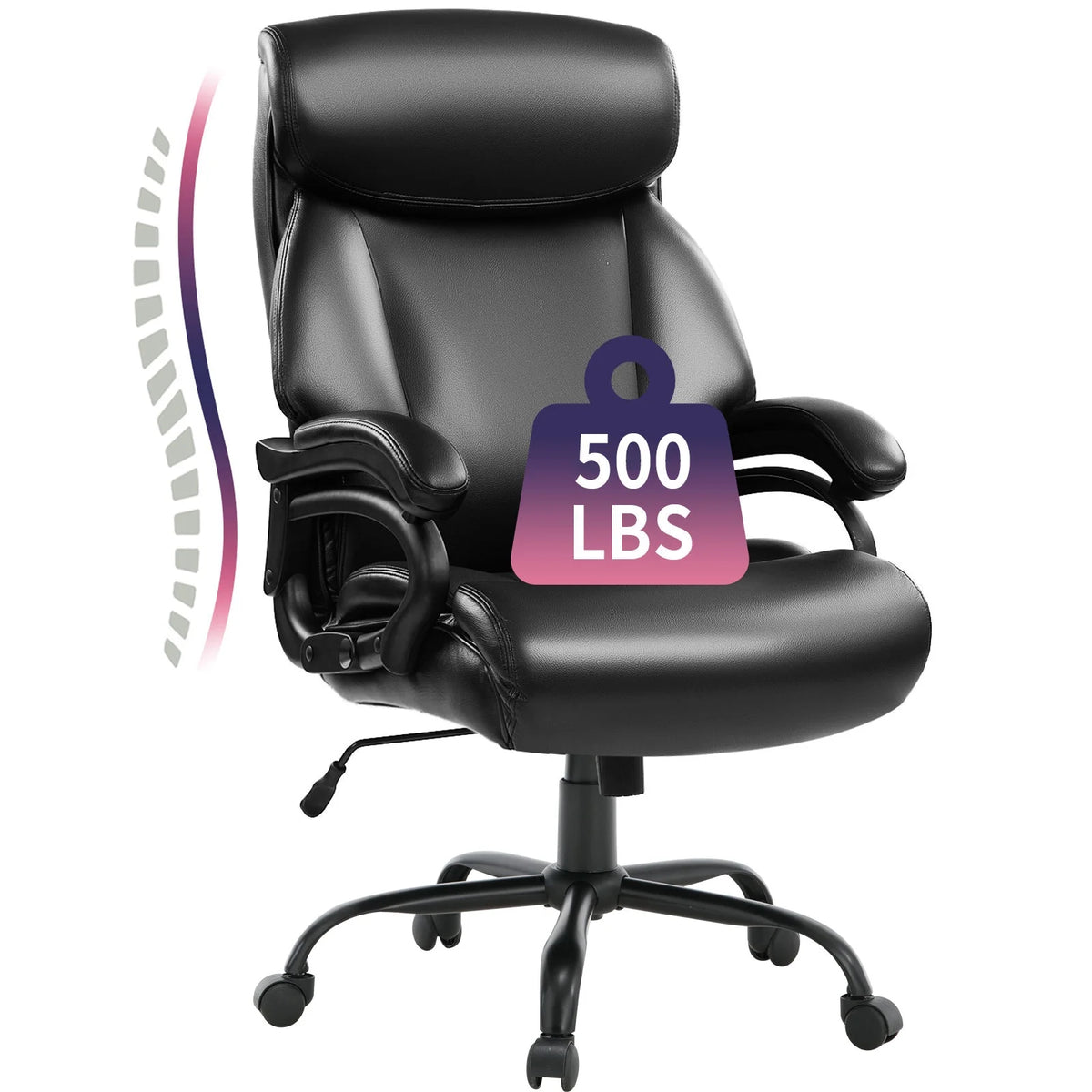 Big and Tall Ergonomic Leather Office Chair 500LBS Black J122241