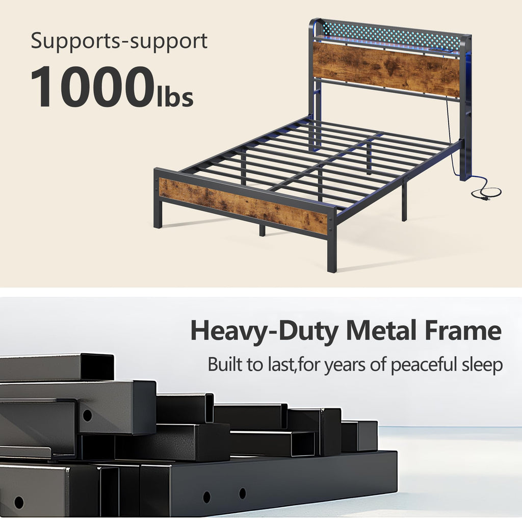 Full Bed Frame with Headboard and LED Lights Q62854