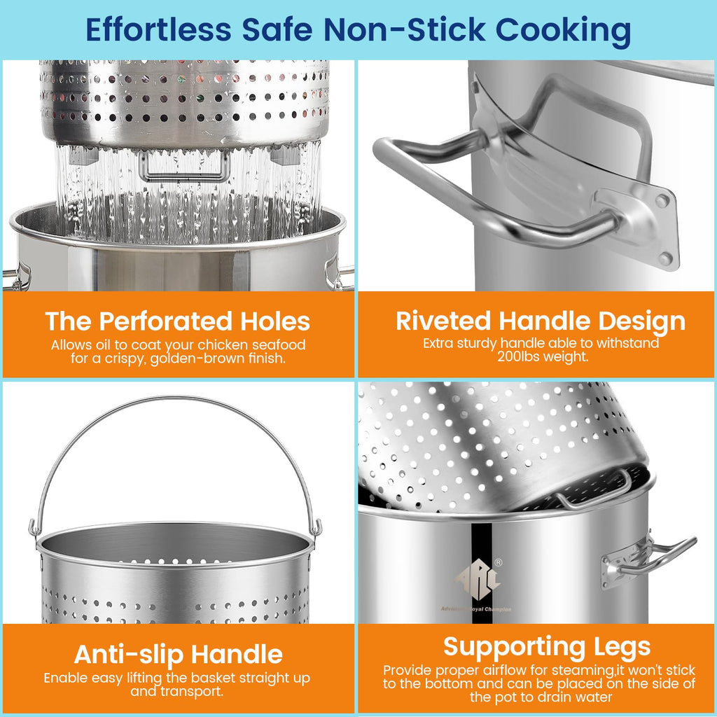64QT Stainless Steel Stockpot with Basket V70528