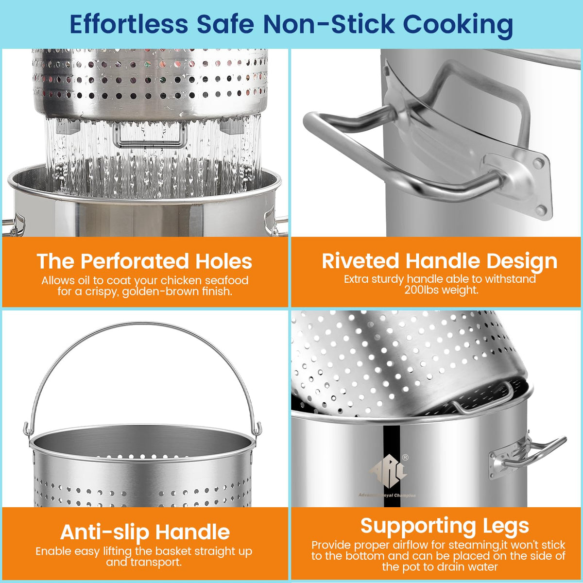 64QT Stainless Steel Stockpot with Basket V70528