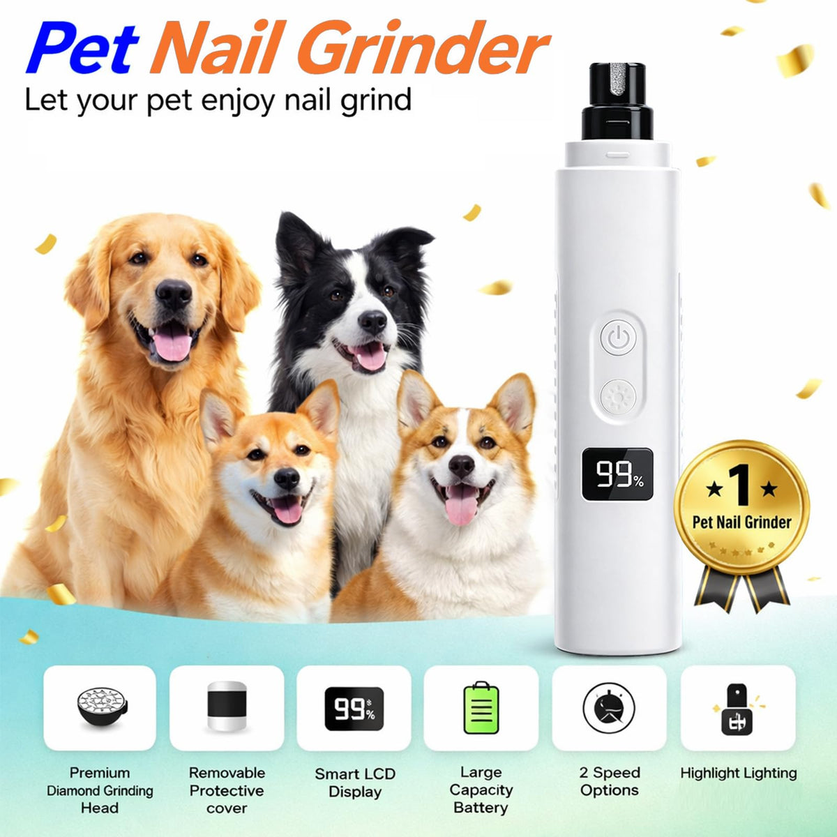 Dog Nail Grinder, 3-Speed Ultra Quiet with LED Light Y276