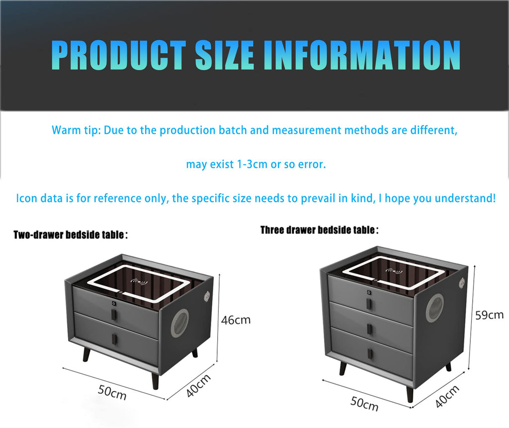 Gray 3 Drawer Smart Bedside Table H13416