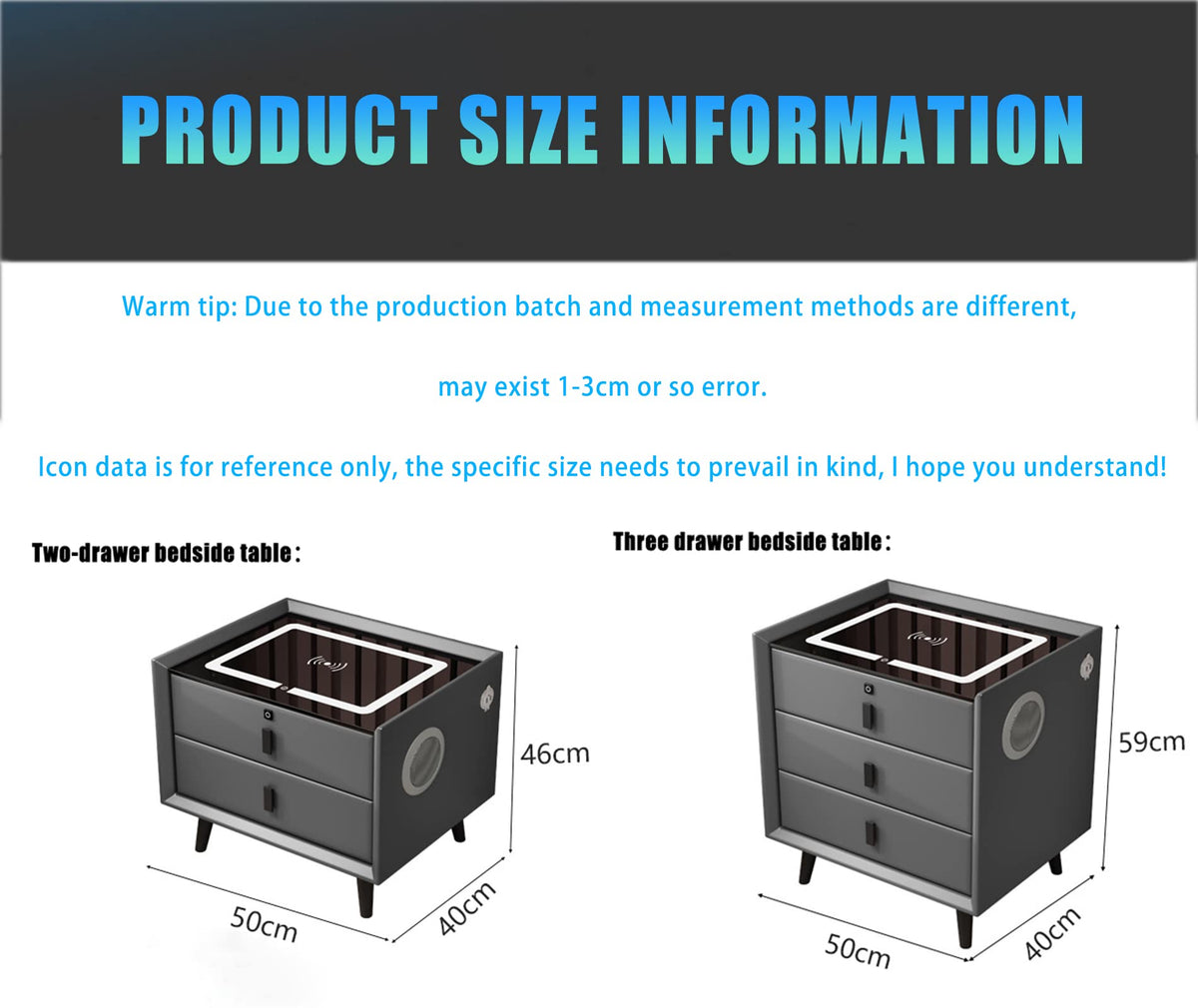 Gray 3 Drawer Smart Bedside Table H13416