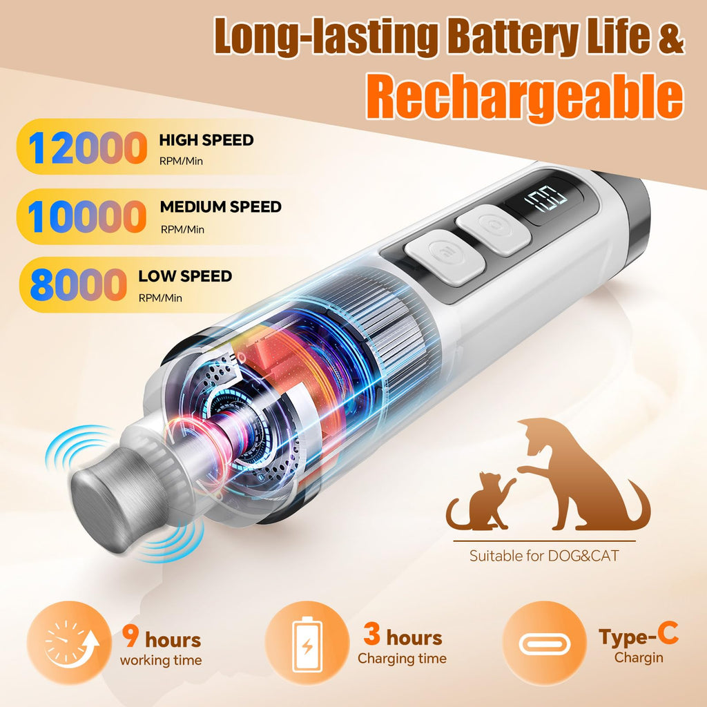 Electric 3 Speeds Dog Nail Grinder with Lights N2161