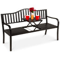 Black Steel Outdoor Garden Bench with Pullout Middle Table E28644