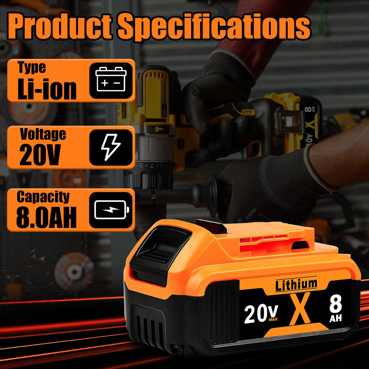 8.0Ah 20V MAX Lithium Batteries 2 Pack U163