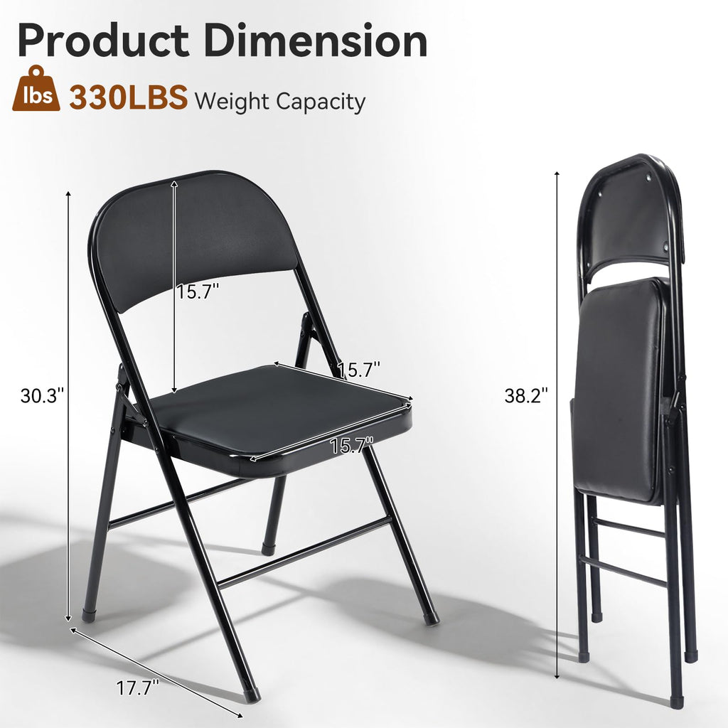 Black Folding Chairs with Padded Seats, 10 Pack R4580