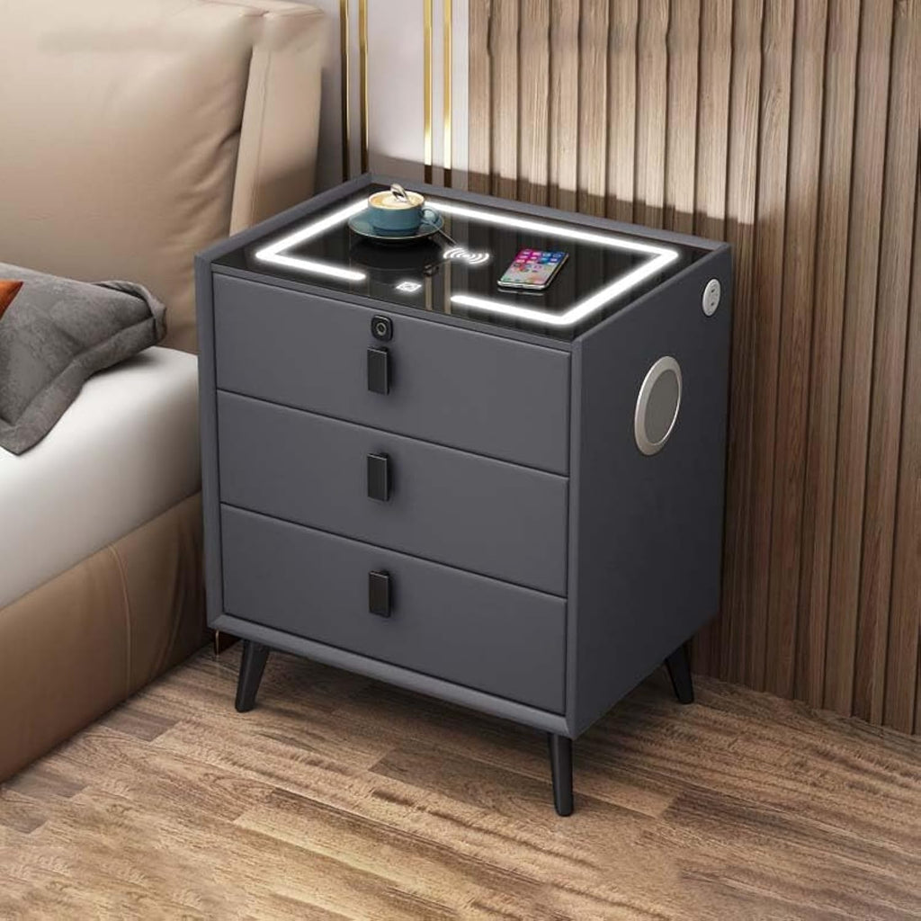 Gray 3 Drawer Smart Bedside Table H13416