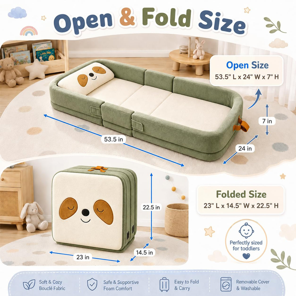 Foldable Portable Toddler Travel Bed with Pillow J1411