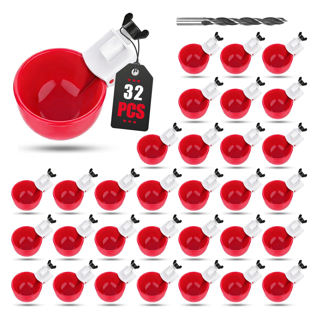 32 Pack Automatic Poultry Waterer Cups with Mounting Hole Opener N1046