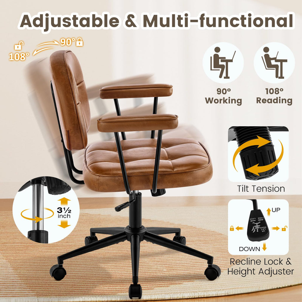 Brown Leather Office Chair with Wheels G321