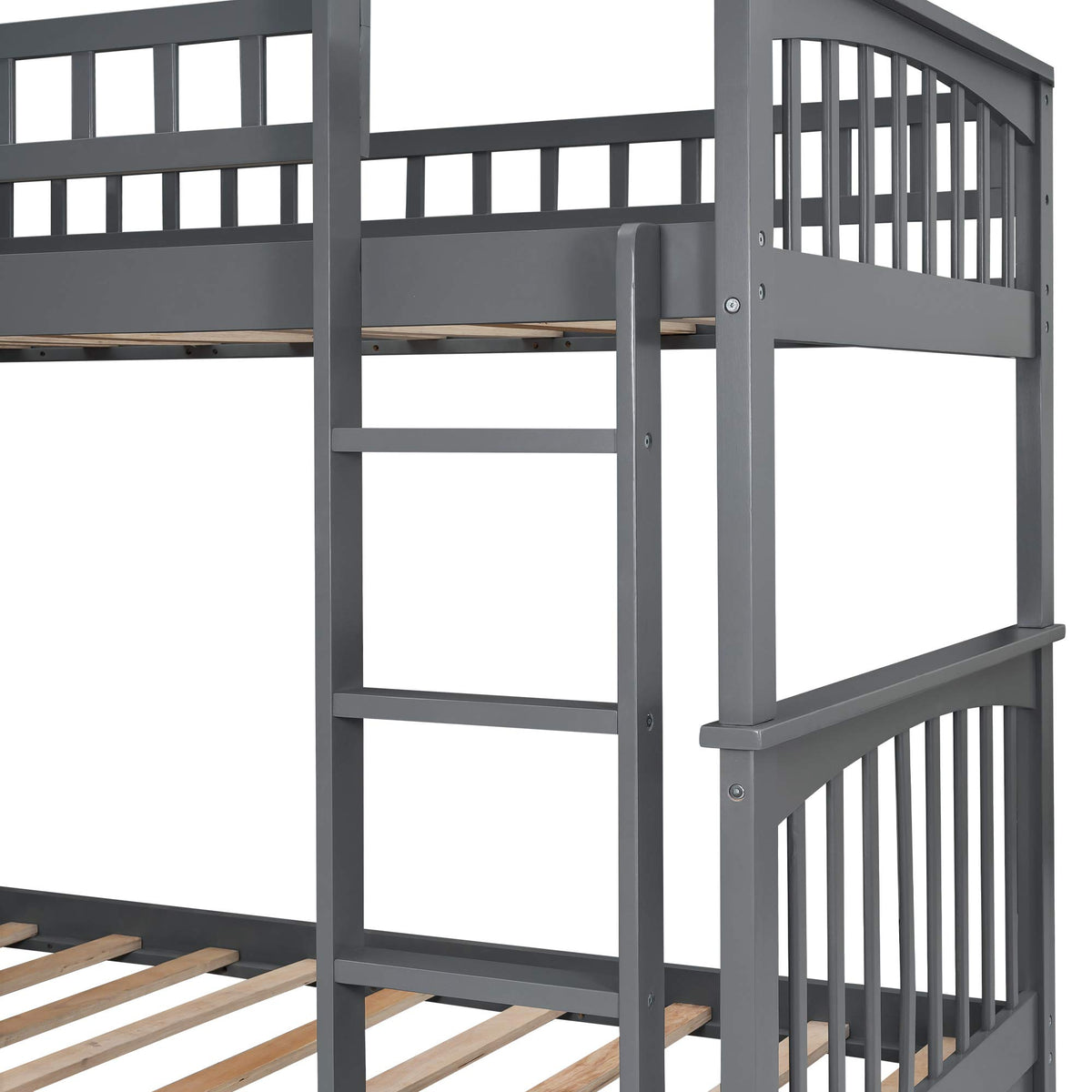 Grey Convertible Wood Twin-Over-Twin Bunk Bed with Storage Drawers and Ladder H770