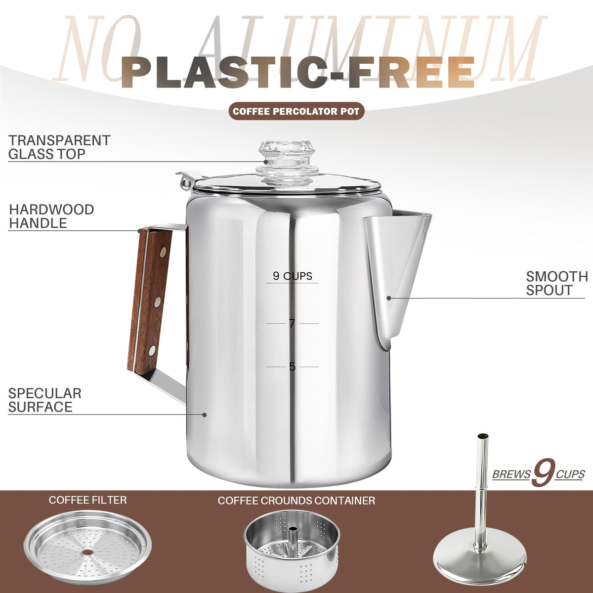 Stainless Steel 9 Cup Coffee Percolator U826607