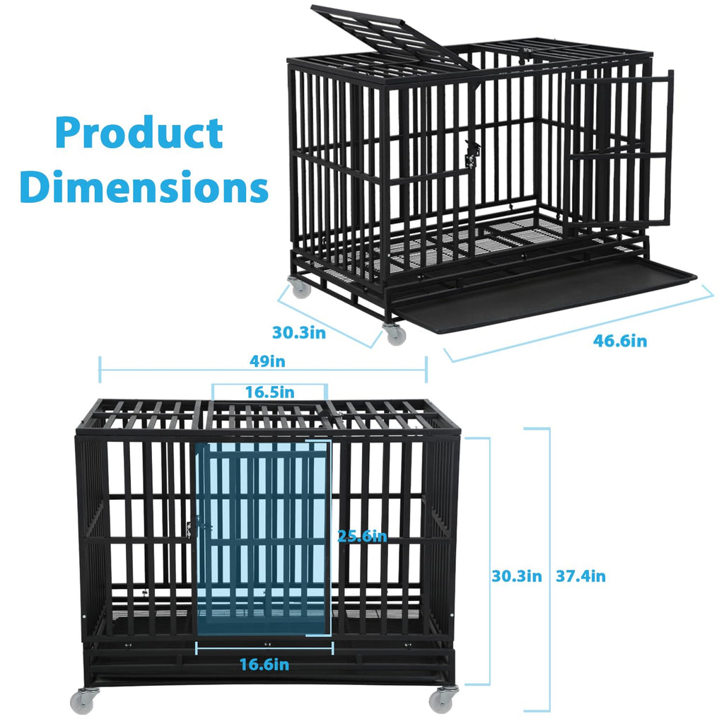 48 Inch Heavy Duty Dog Crate with Plastic Tray Double Doors J8225