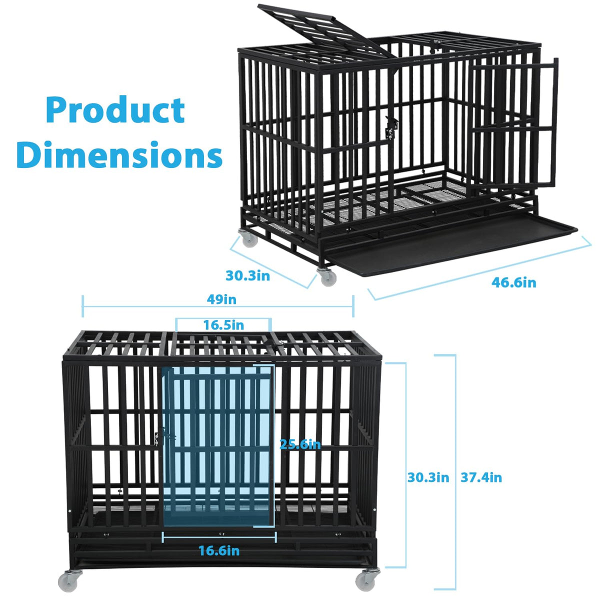 48 Inch Heavy Duty Dog Crate with Plastic Tray Double Doors J8225