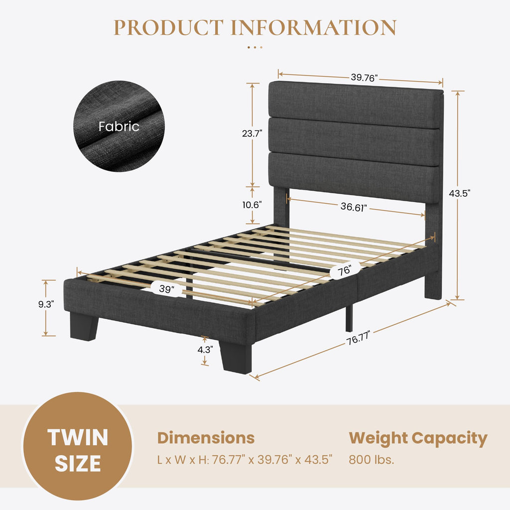 Twin Platform Bed Frame with Upholstered Fabric Headboard G196809