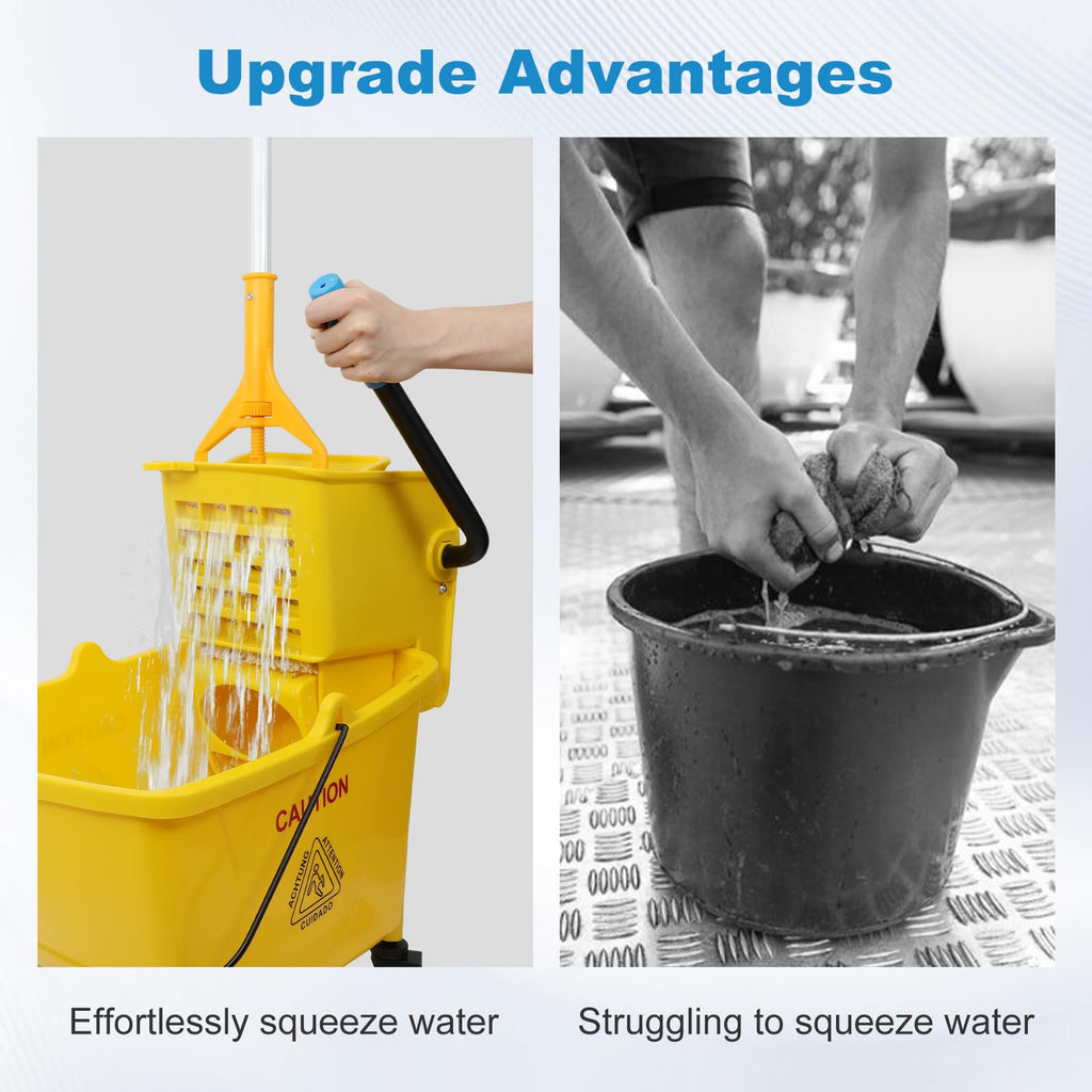 35 Qt Yellow Mop Bucket with Wringer on Wheels and Mops Set A5619