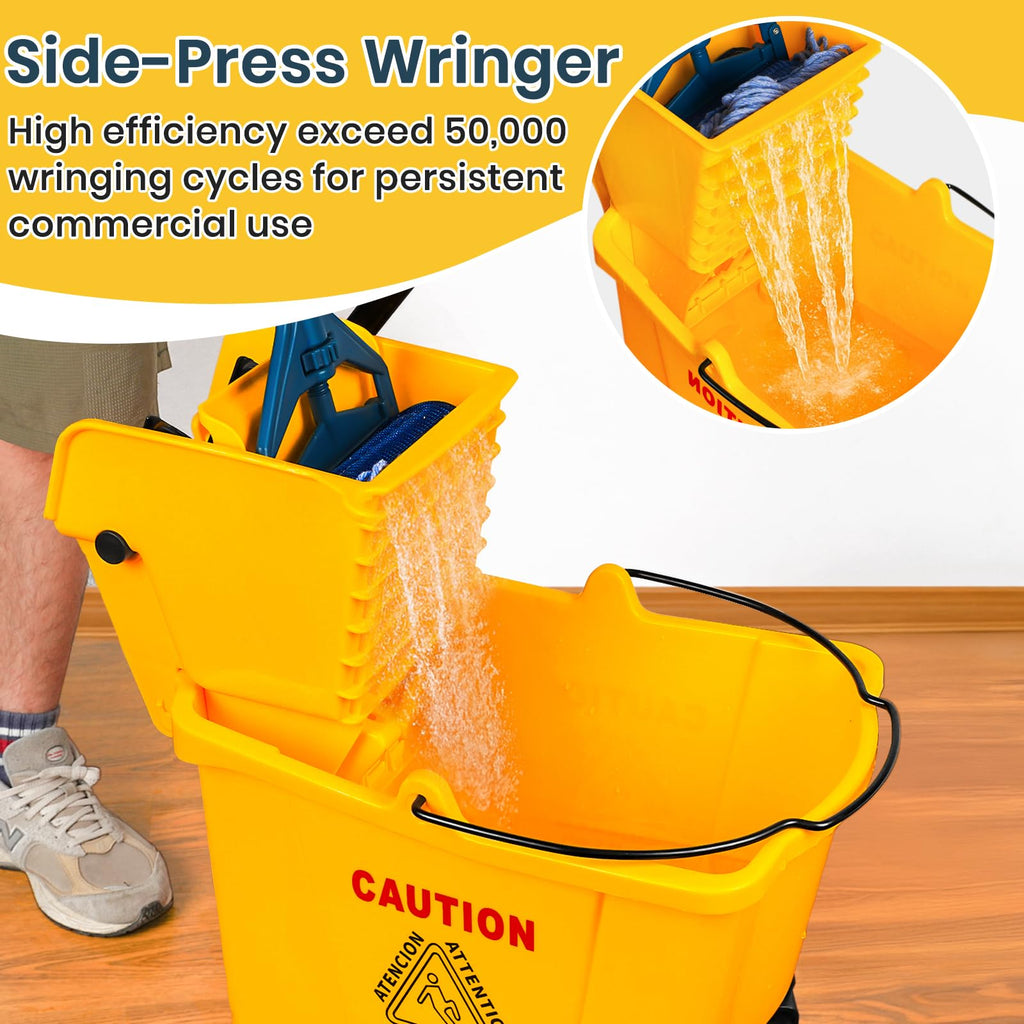 35 Quart Commercial Mop Bucket with Side Press Wringer on Wheels W206