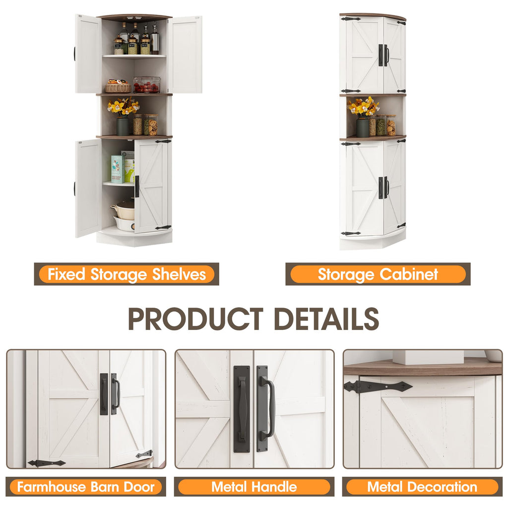 White Tall Corner Storage Cabinet with 4 Doors and 5 Shelves F964471